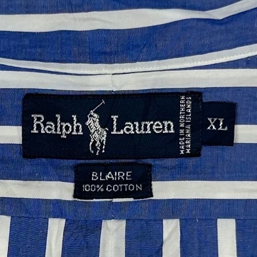 Polo Ralph Lauren Blaire Mens XL Blue White Striped Button Down Shirt Cotton - Picture 2 of 7